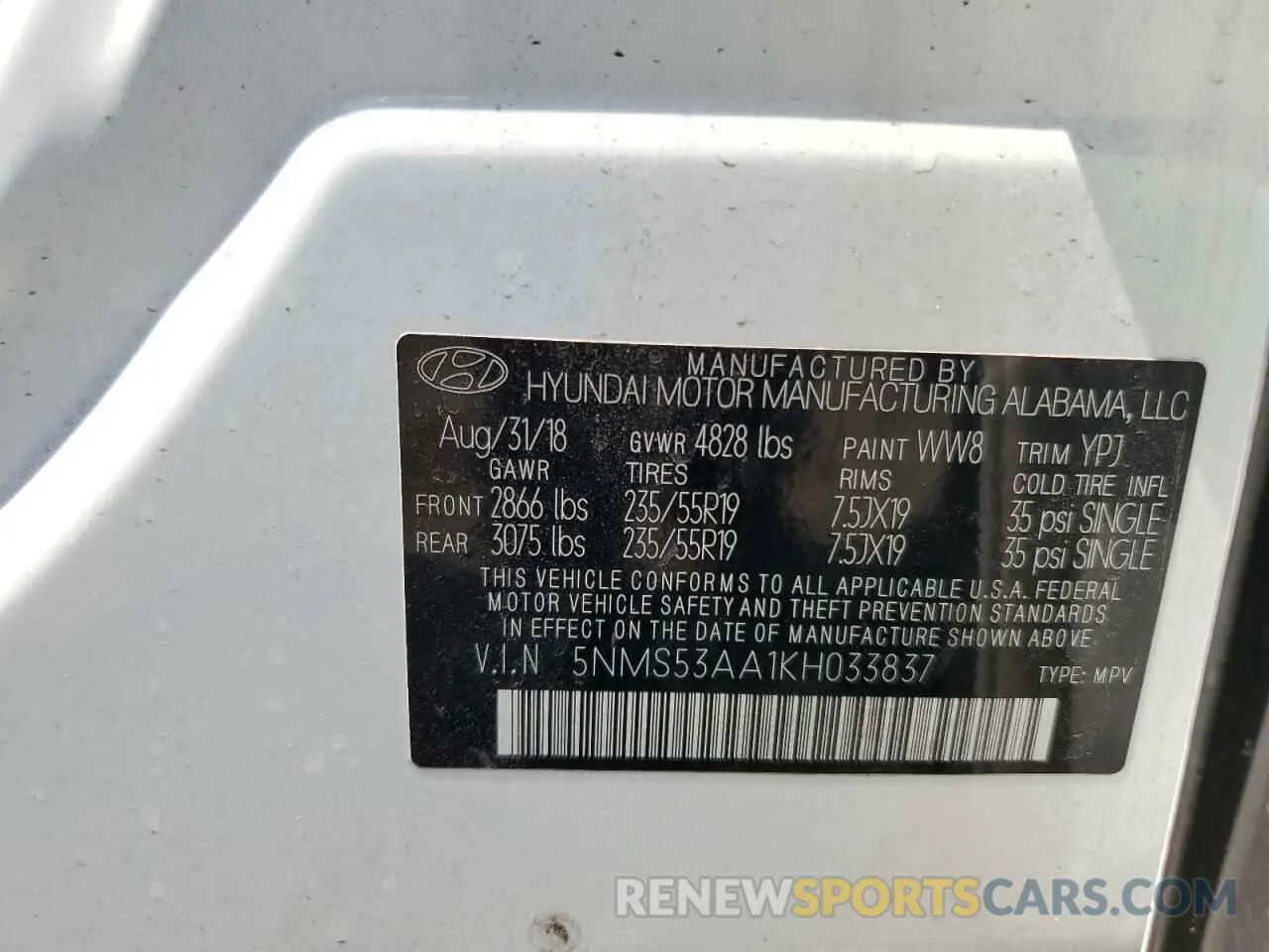 14 fotografías del automóvil dañado 5NMS53AA1KH033837 HYUNDAI SANTA FE 2019