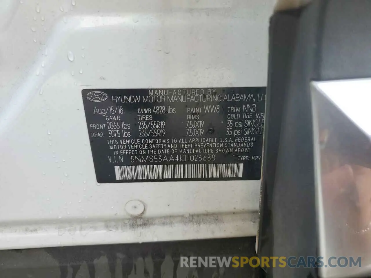 13 fotografías del automóvil dañado 5NMS53AA4KH026638 HYUNDAI SANTA FE 2019