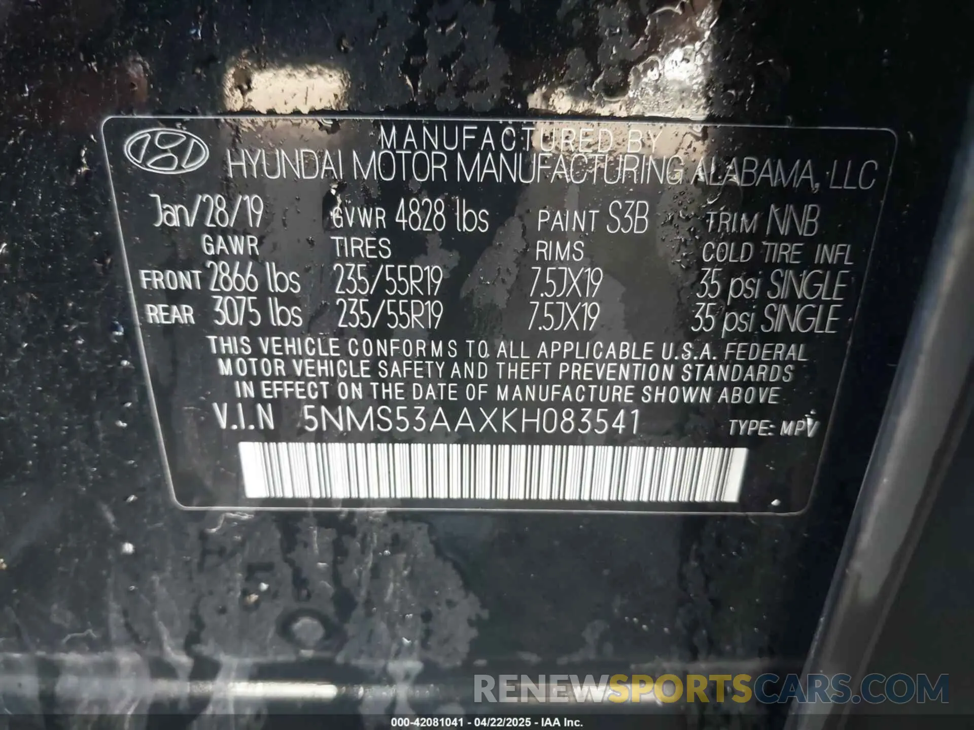 9 fotografías del automóvil dañado 5NMS53AAXKH083541 HYUNDAI SANTA FE 2019