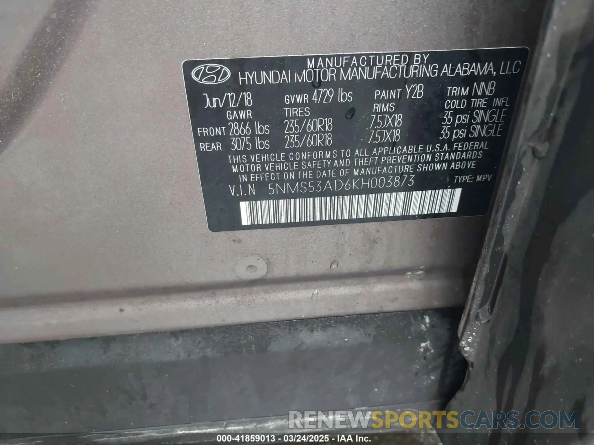 9 fotografías del automóvil dañado 5NMS53AD6KH003873 HYUNDAI SANTA FE 2019