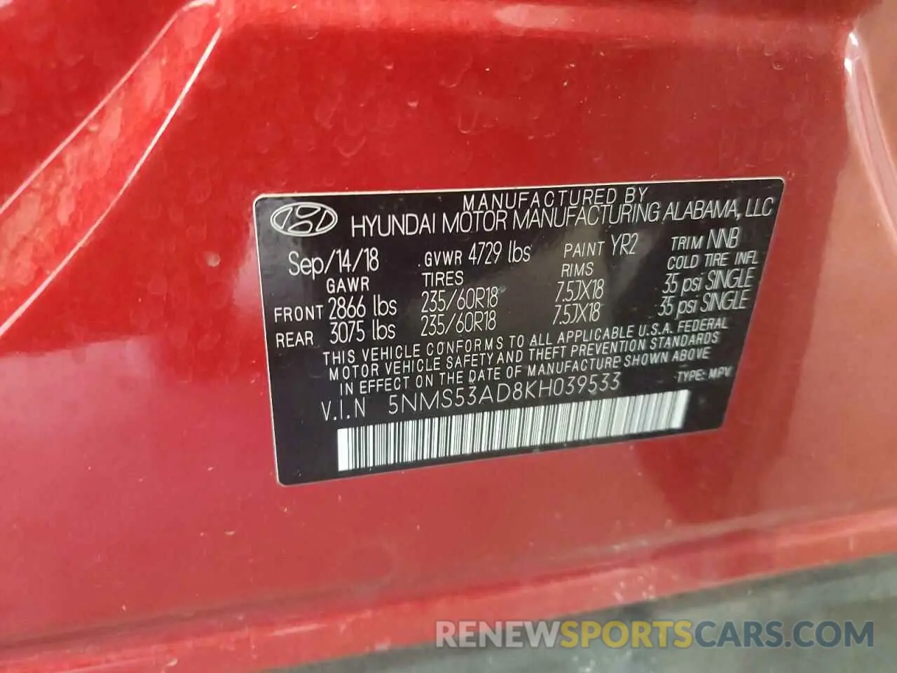 13 fotografías del automóvil dañado 5NMS53AD8KH039533 HYUNDAI SANTA FE 2019