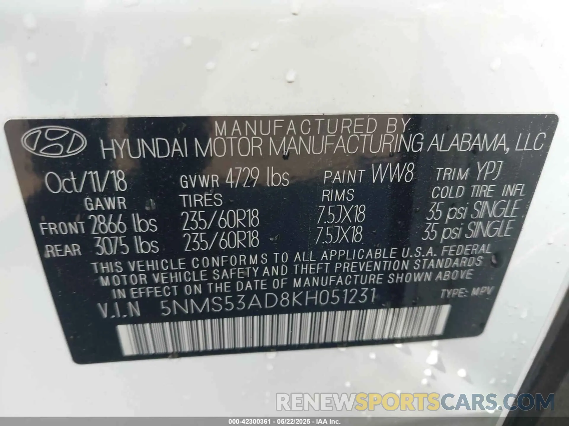 9 fotografías del automóvil dañado 5NMS53AD8KH051231 HYUNDAI SANTA FE 2019
