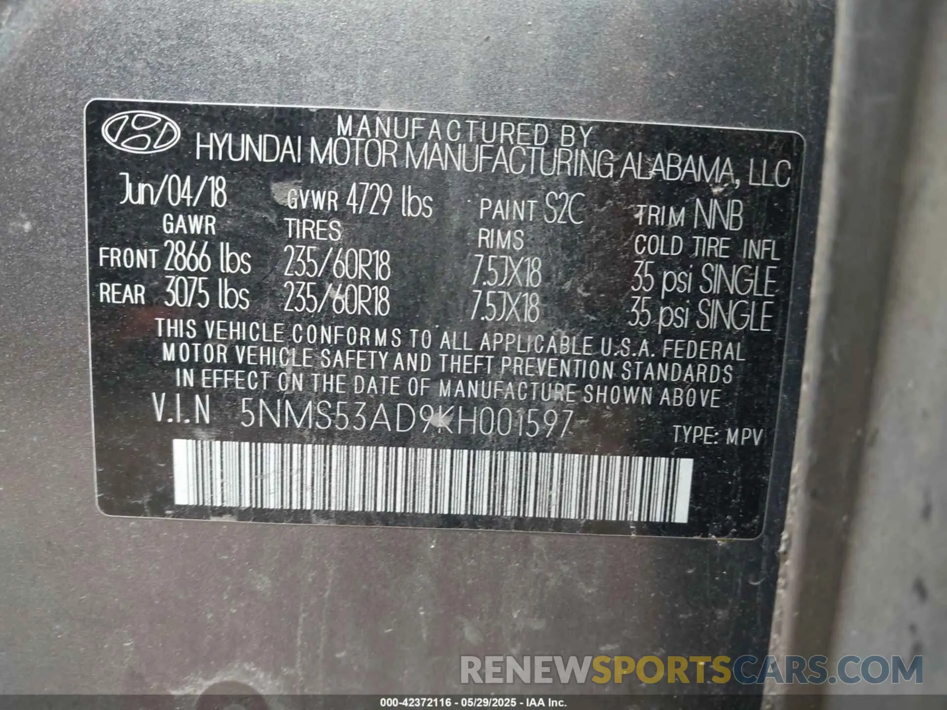 9 fotografías del automóvil dañado 5NMS53AD9KH001597 HYUNDAI SANTA FE 2019