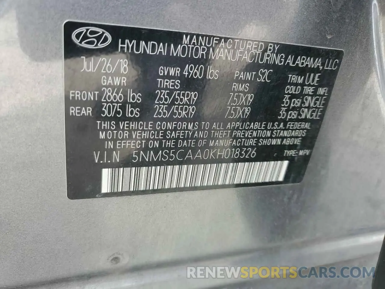 13 fotografías del automóvil dañado 5NMS5CAA0KH018326 HYUNDAI SANTA FE 2019