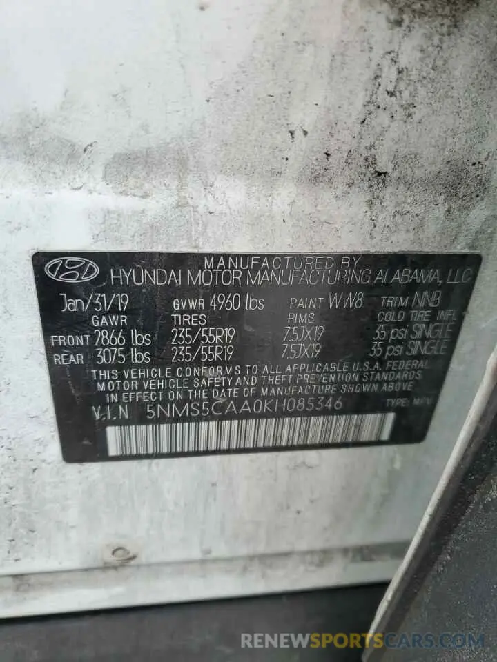 14 fotografías del automóvil dañado 5NMS5CAA0KH085346 HYUNDAI SANTA FE 2019