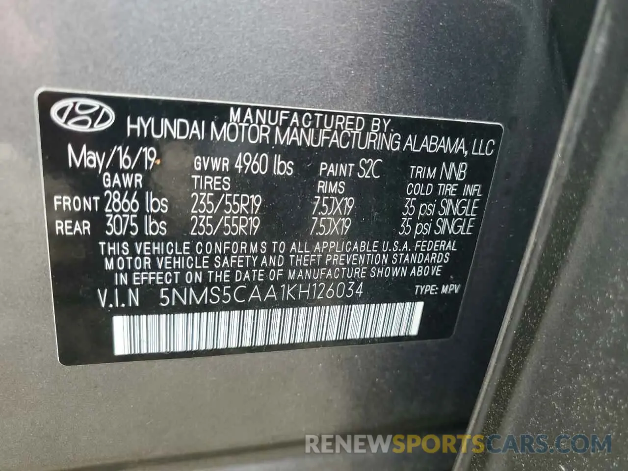14 fotografías del automóvil dañado 5NMS5CAA1KH126034 HYUNDAI SANTA FE 2019