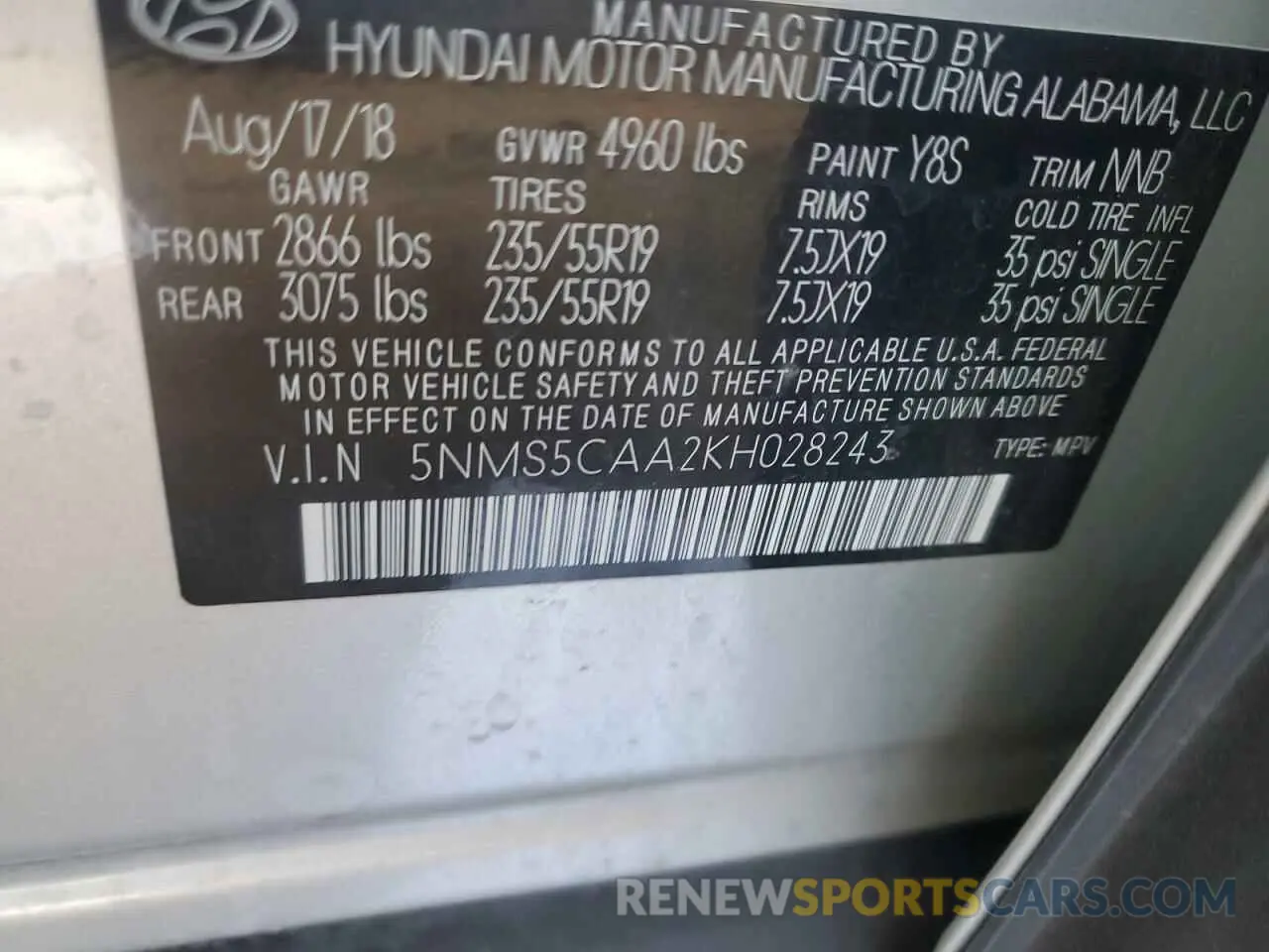 14 fotografías del automóvil dañado 5NMS5CAA2KH028243 HYUNDAI SANTA FE 2019