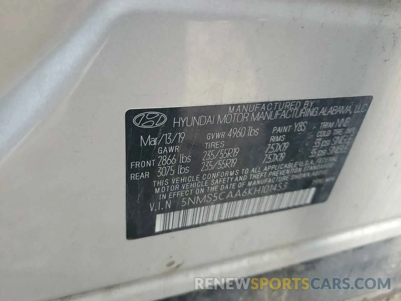 14 fotografías del automóvil dañado 5NMS5CAA6KH101453 HYUNDAI SANTA FE 2019