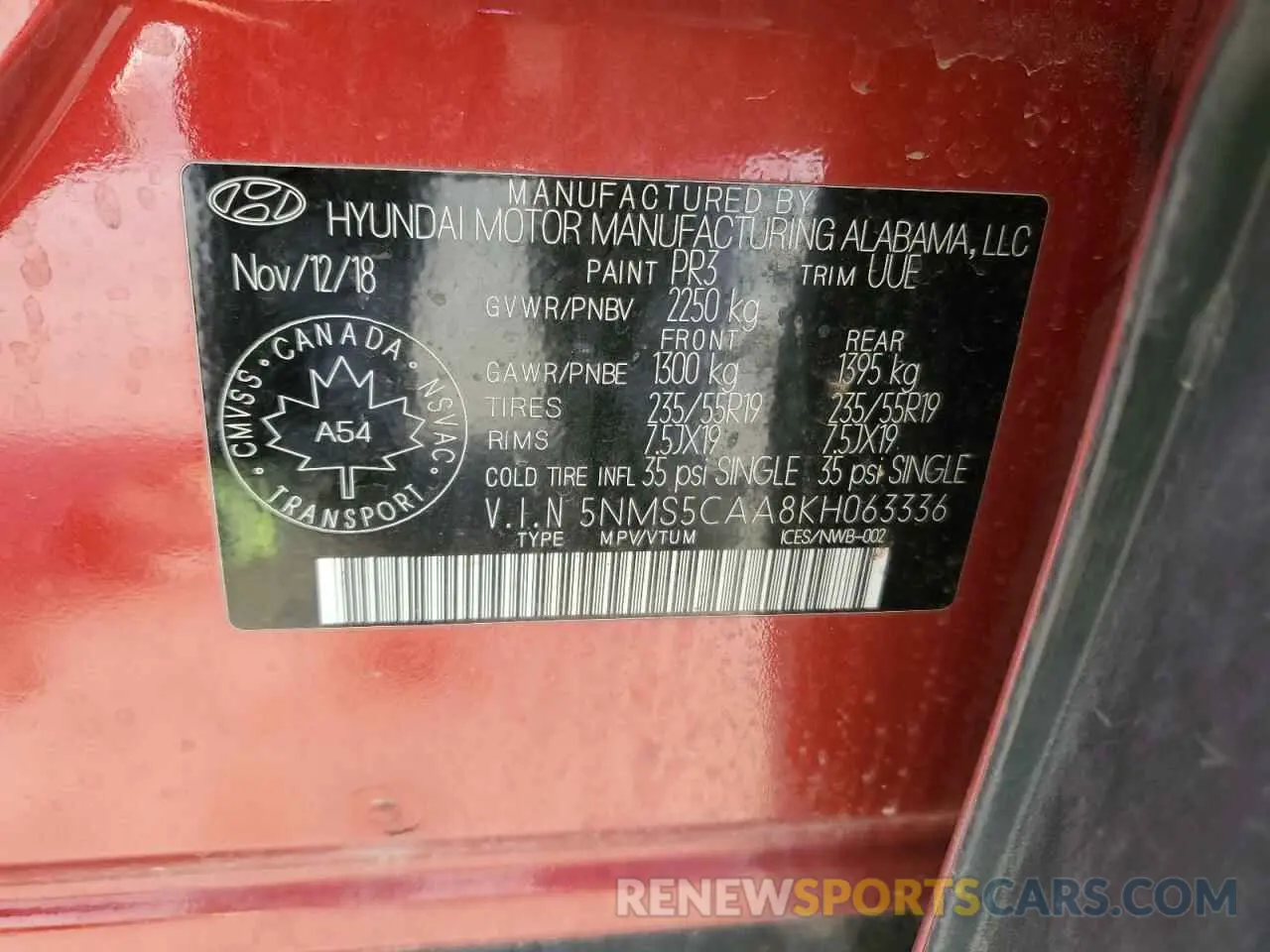 14 fotografías del automóvil dañado 5NMS5CAA8KH063336 HYUNDAI SANTA FE 2019