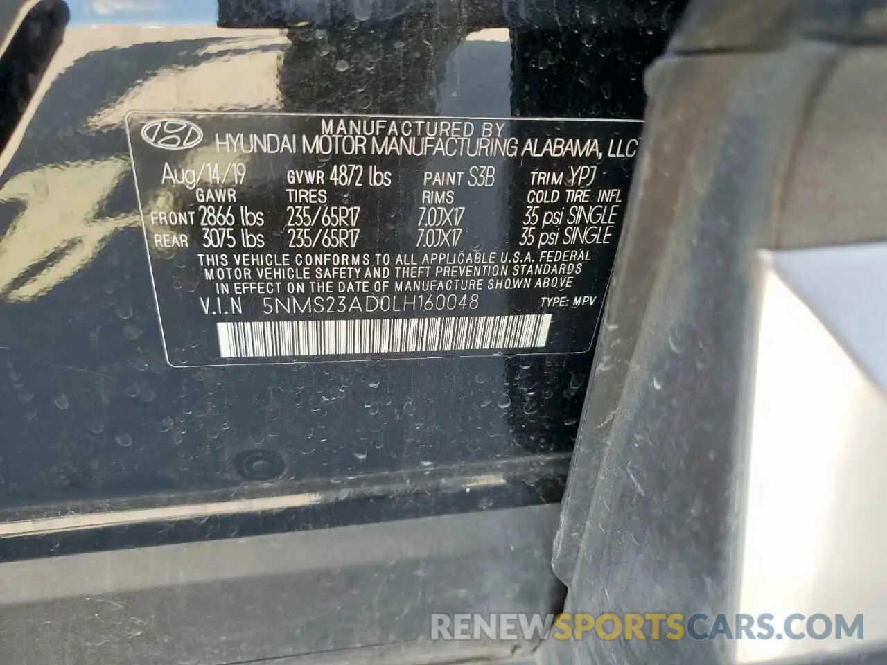12 fotografías del automóvil dañado 5NMS23AD0LH160048 HYUNDAI SANTA FE 2020