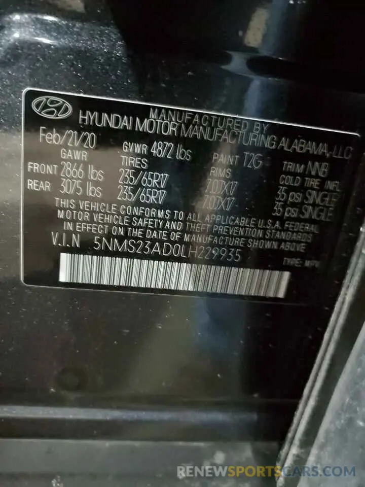 13 fotografías del automóvil dañado 5NMS23AD0LH229935 HYUNDAI SANTA FE 2020