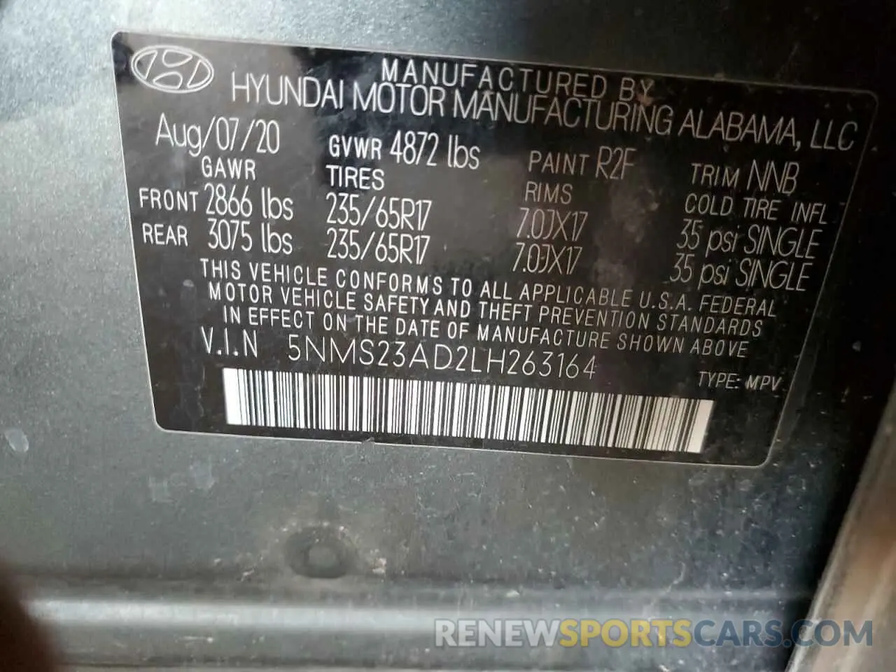 12 fotografías del automóvil dañado 5NMS23AD2LH263164 HYUNDAI SANTA FE 2020