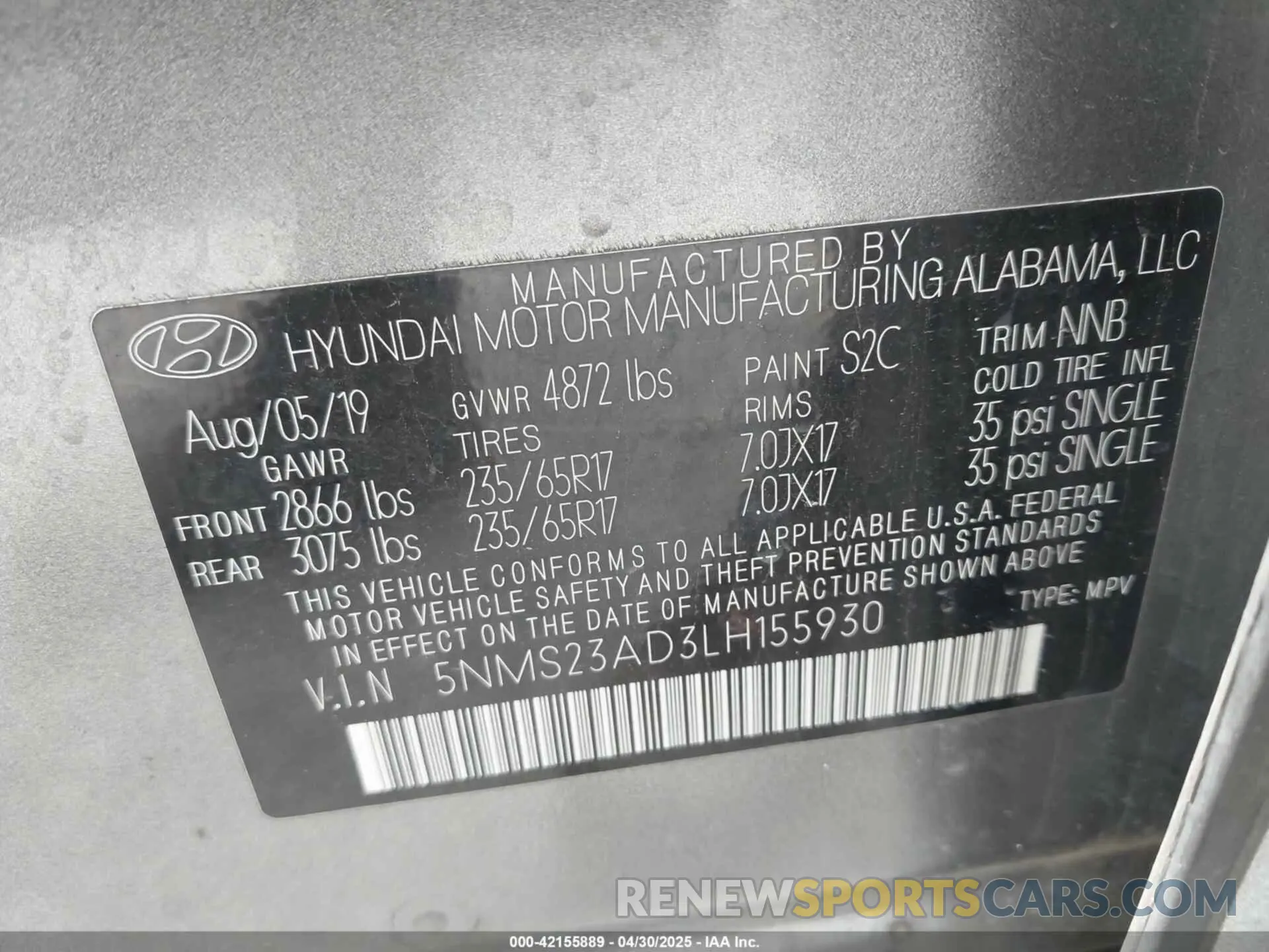 9 fotografías del automóvil dañado 5NMS23AD3LH155930 HYUNDAI SANTA FE 2020