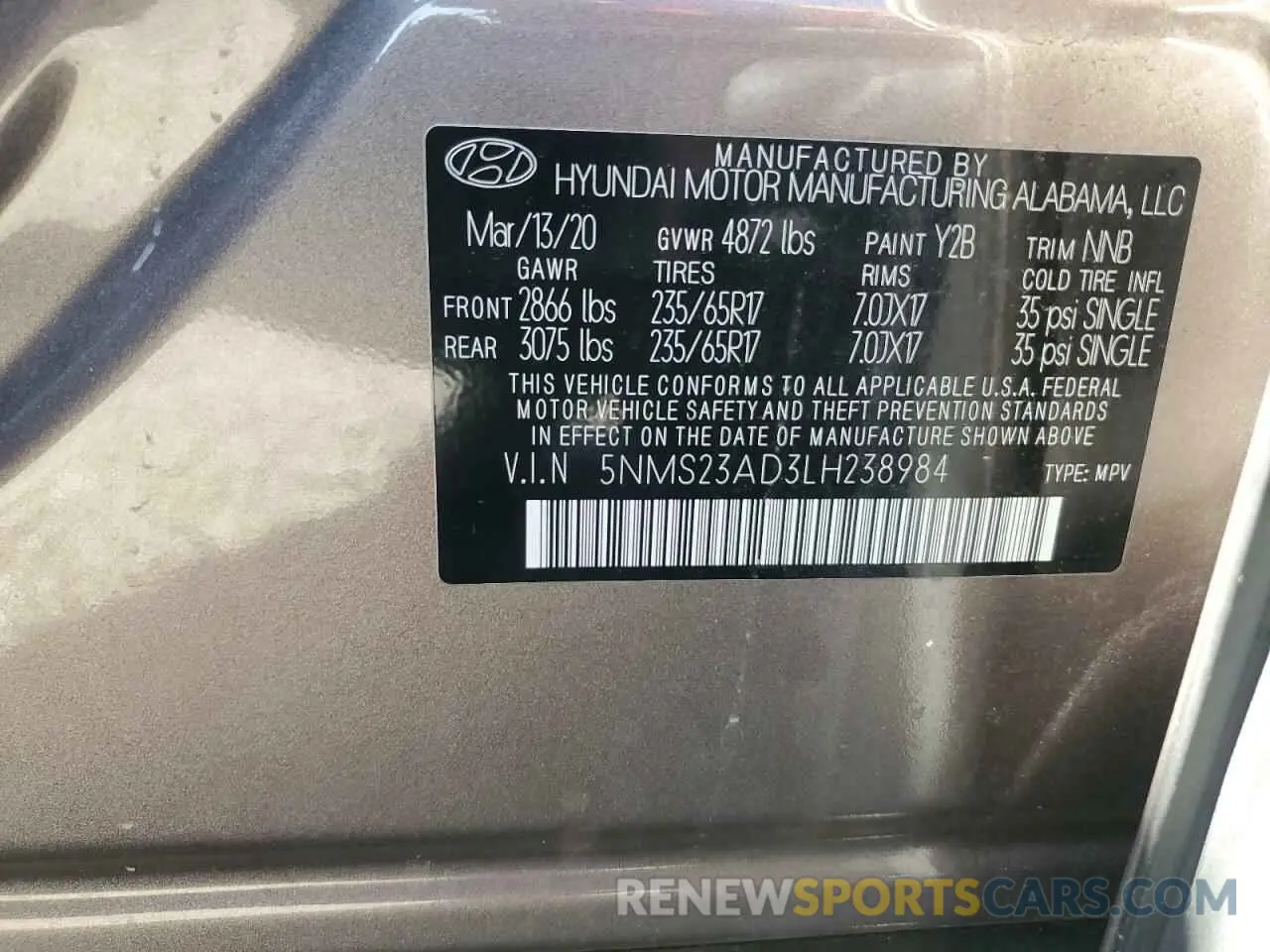 15 fotografías del automóvil dañado 5NMS23AD3LH238984 HYUNDAI SANTA FE 2020