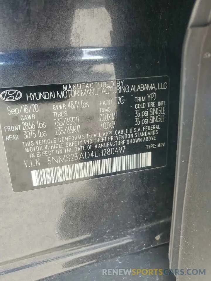14 fotografías del automóvil dañado 5NMS23AD4LH280497 HYUNDAI SANTA FE 2020
