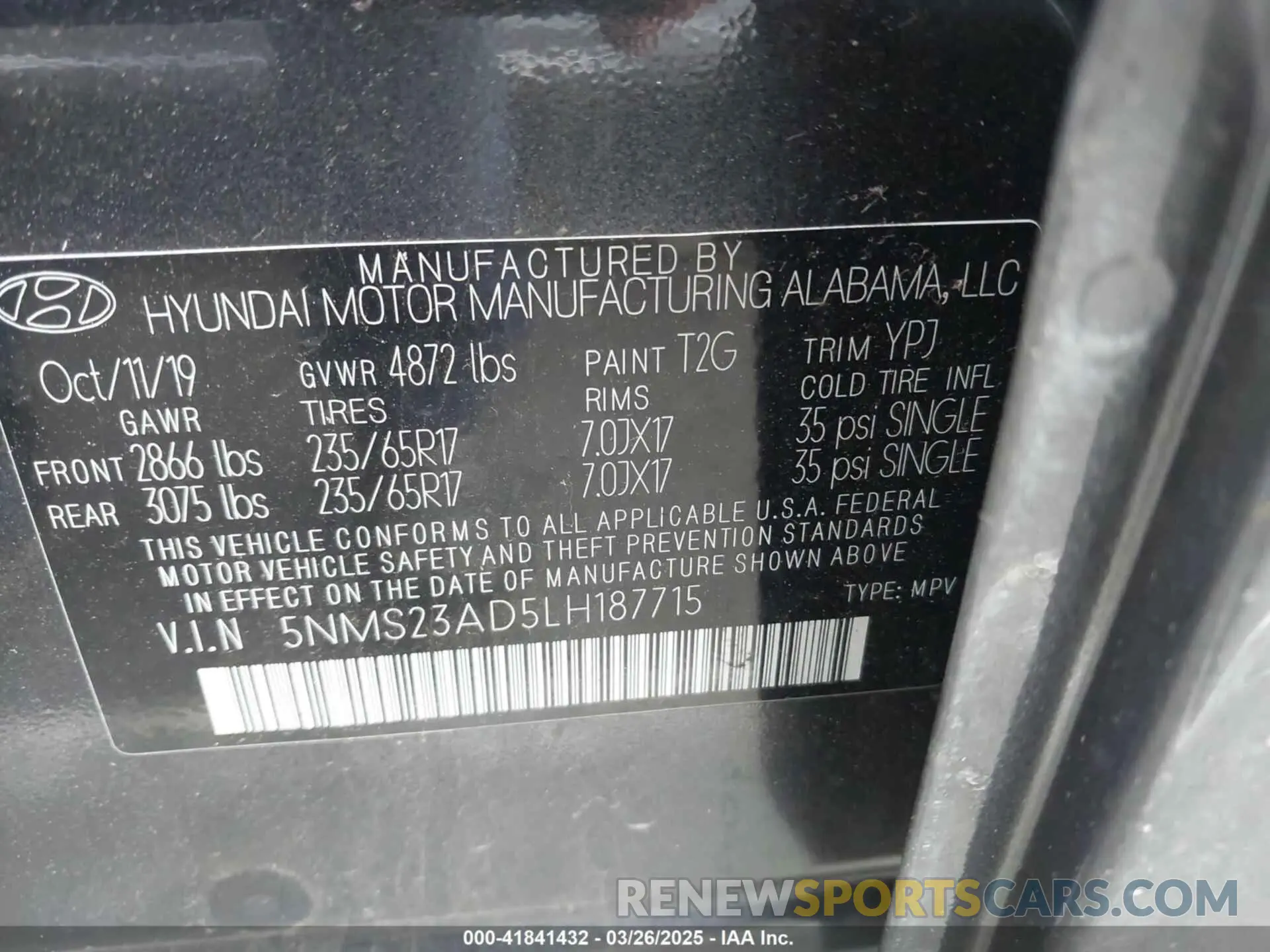 9 fotografías del automóvil dañado 5NMS23AD5LH187715 HYUNDAI SANTA FE 2020
