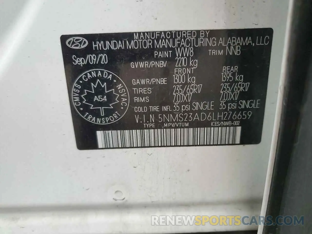 13 fotografías del automóvil dañado 5NMS23AD6LH276659 HYUNDAI SANTA FE 2020