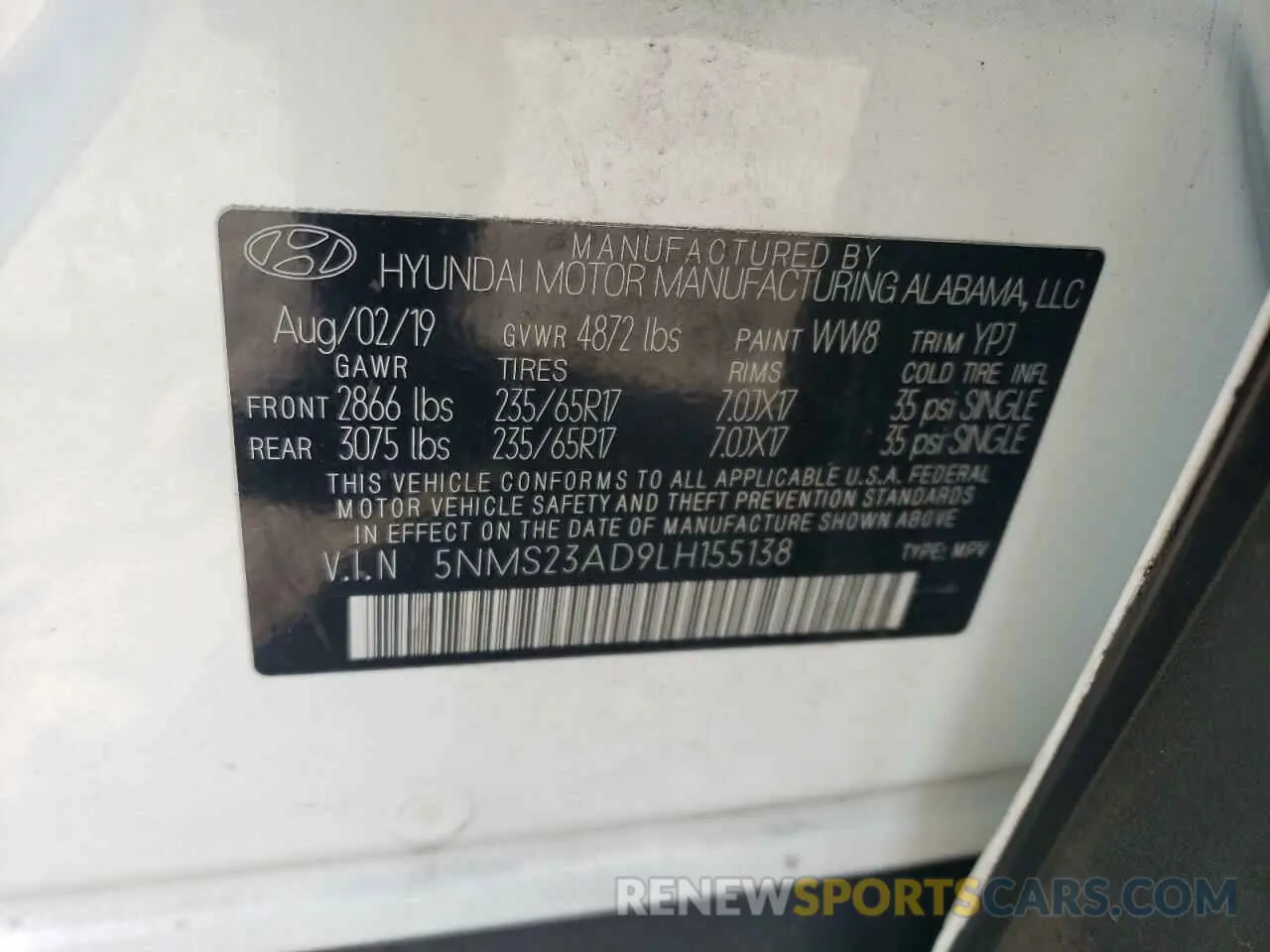 13 fotografías del automóvil dañado 5NMS23AD9LH155138 HYUNDAI SANTA FE 2020