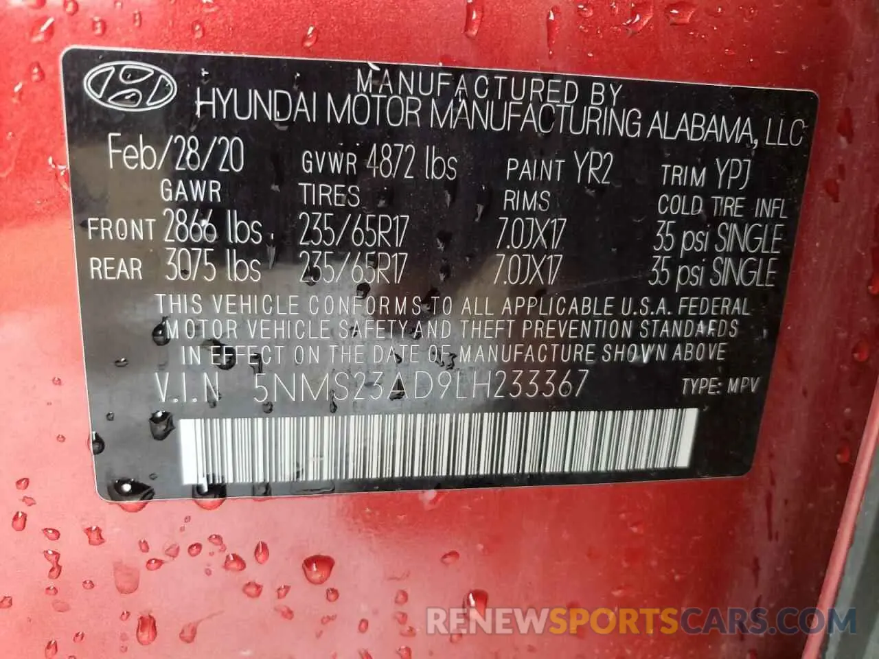 13 fotografías del automóvil dañado 5NMS23AD9LH233367 HYUNDAI SANTA FE 2020