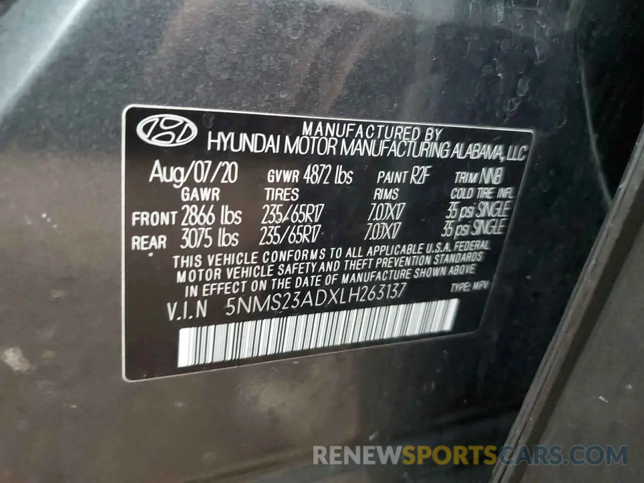 12 fotografías del automóvil dañado 5NMS23ADXLH263137 HYUNDAI SANTA FE 2020
