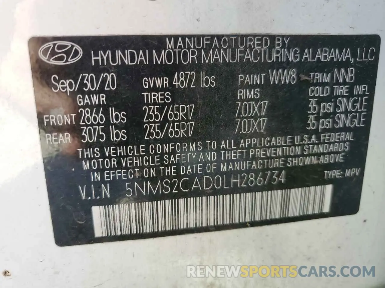 14 fotografías del automóvil dañado 5NMS2CAD0LH286734 HYUNDAI SANTA FE 2020