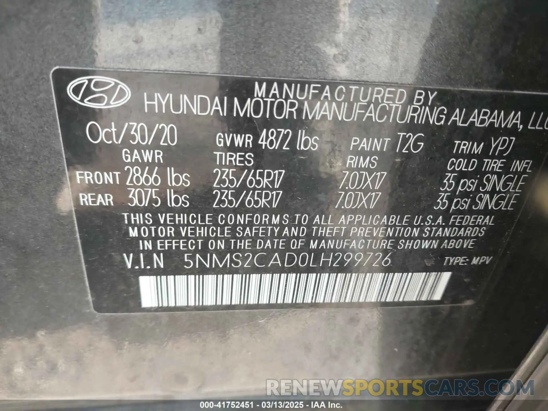 9 fotografías del automóvil dañado 5NMS2CAD0LH299726 HYUNDAI SANTA FE 2020