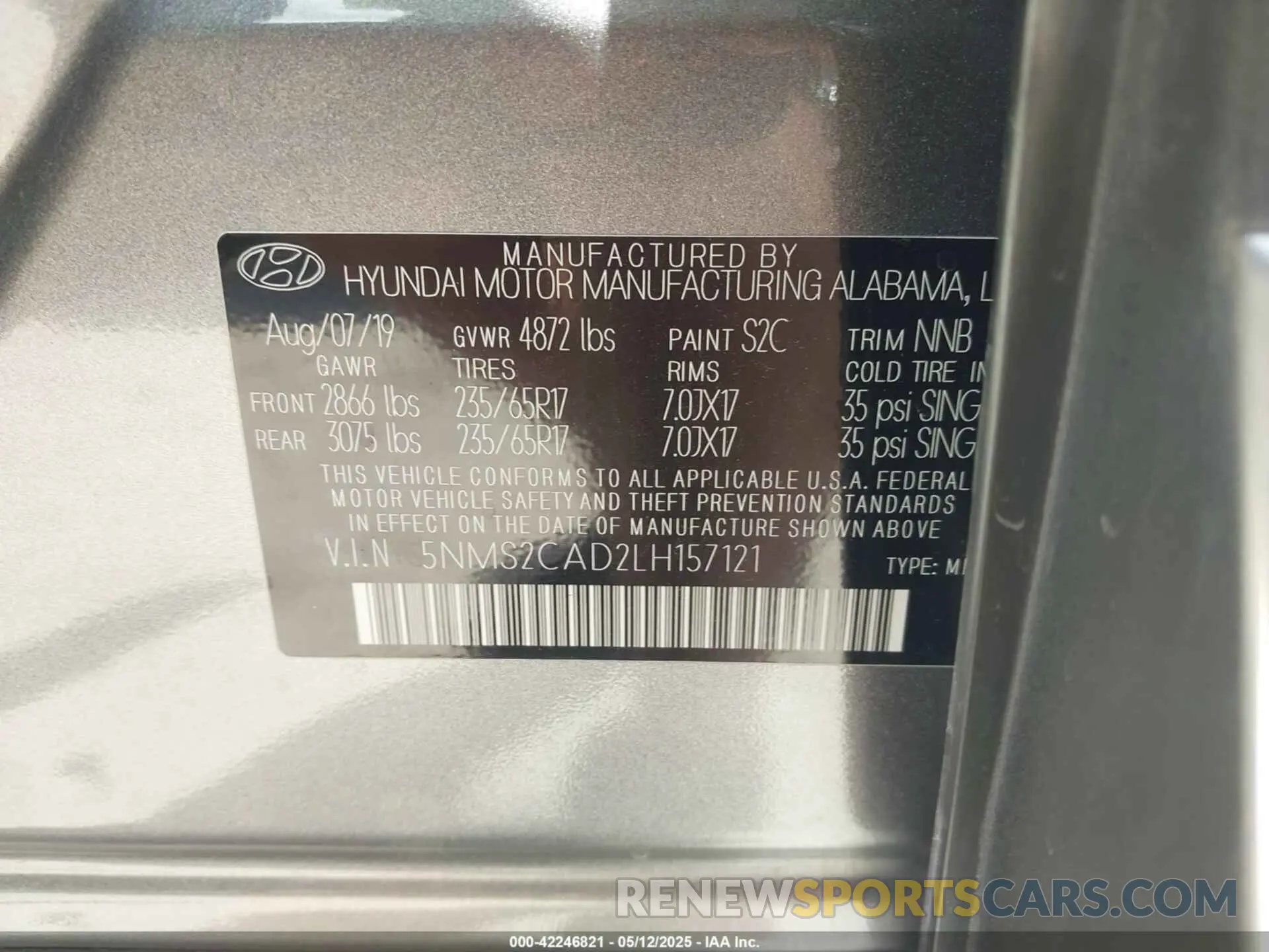 9 fotografías del automóvil dañado 5NMS2CAD2LH157121 HYUNDAI SANTA FE 2020