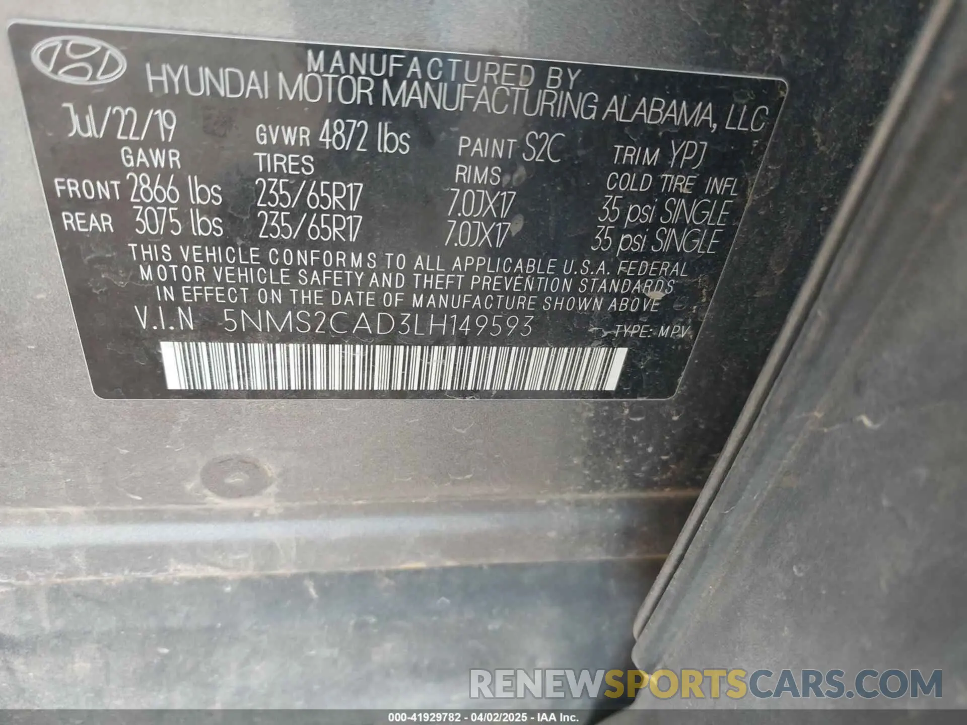 9 fotografías del automóvil dañado 5NMS2CAD3LH149593 HYUNDAI SANTA FE 2020
