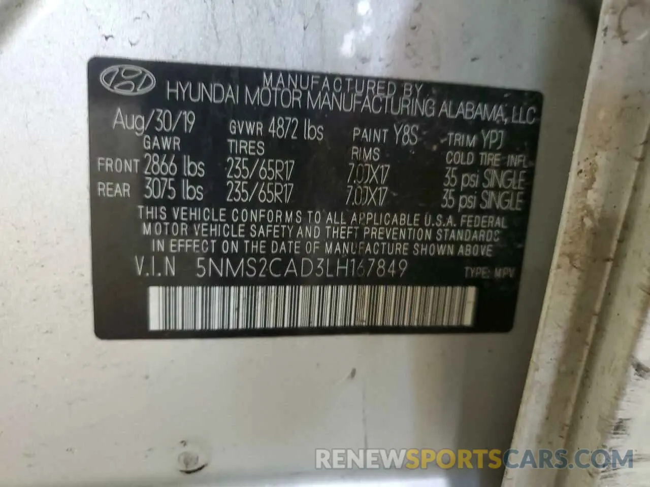 13 fotografías del automóvil dañado 5NMS2CAD3LH167849 HYUNDAI SANTA FE 2020