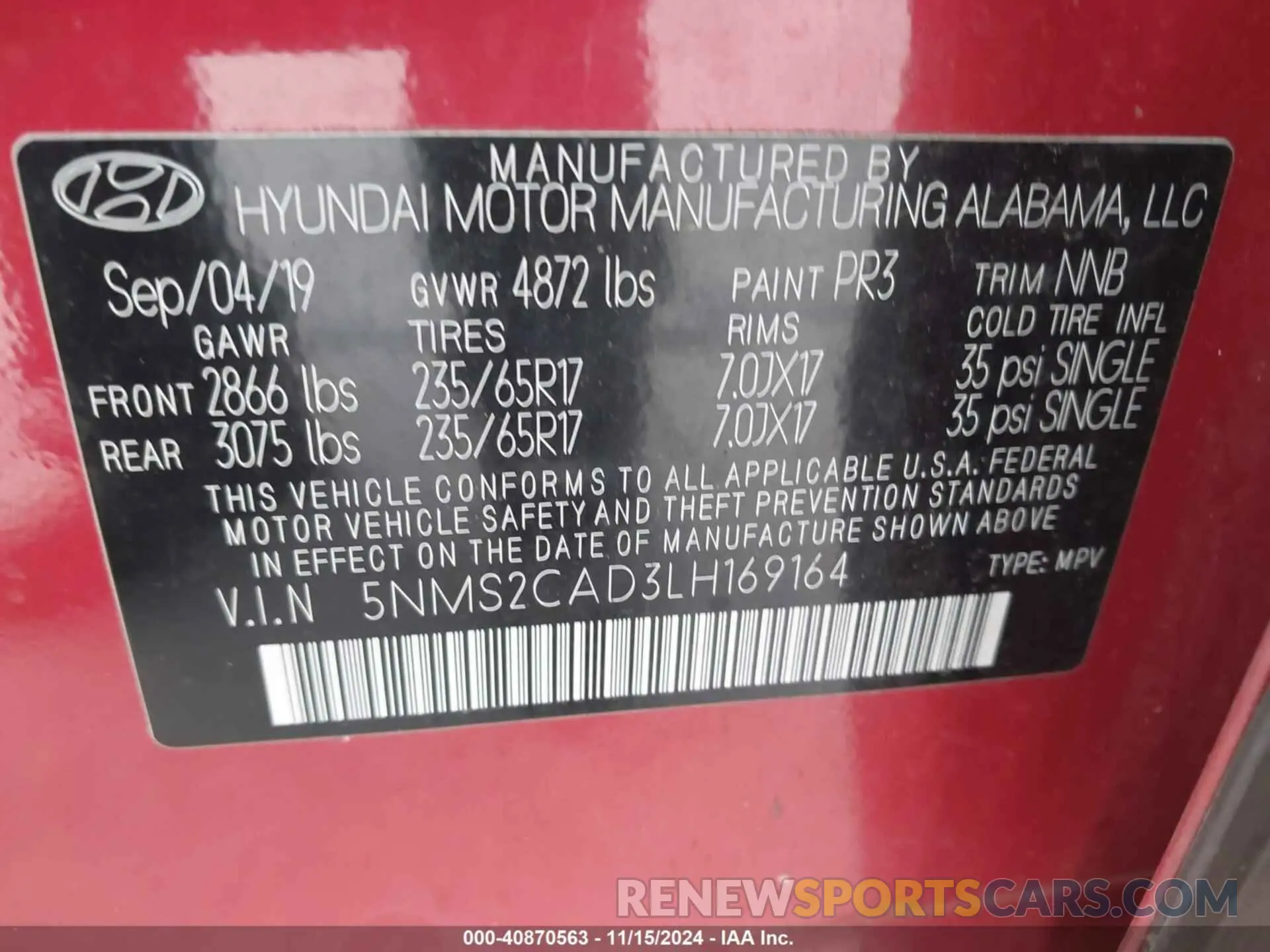 9 fotografías del automóvil dañado 5NMS2CAD3LH169164 HYUNDAI SANTA FE 2020