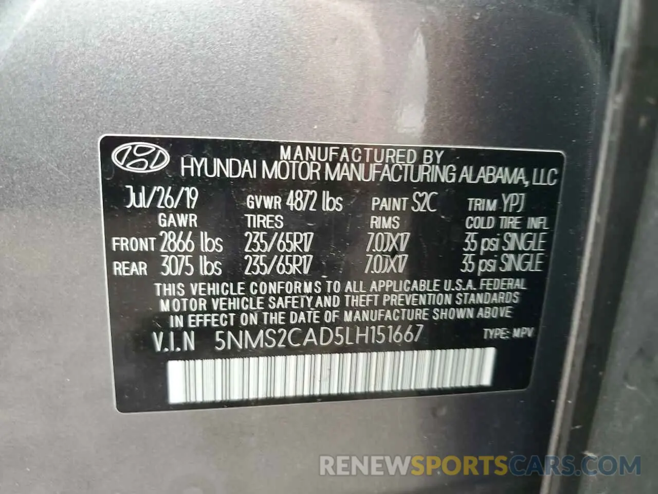 13 fotografías del automóvil dañado 5NMS2CAD5LH151667 HYUNDAI SANTA FE 2020