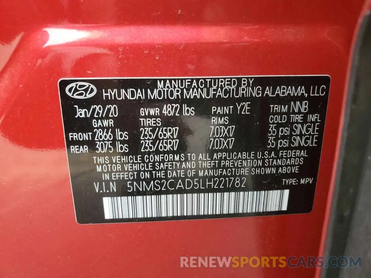 14 fotografías del automóvil dañado 5NMS2CAD5LH221782 HYUNDAI SANTA FE 2020