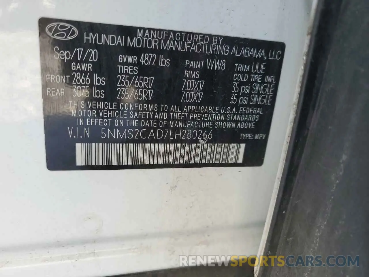 13 fotografías del automóvil dañado 5NMS2CAD7LH280266 HYUNDAI SANTA FE 2020