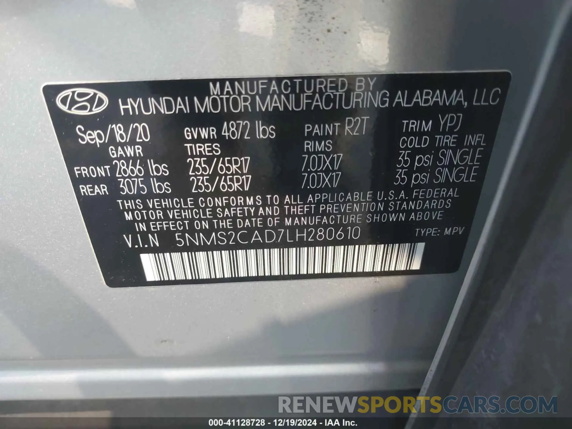 9 fotografías del automóvil dañado 5NMS2CAD7LH280610 HYUNDAI SANTA FE 2020