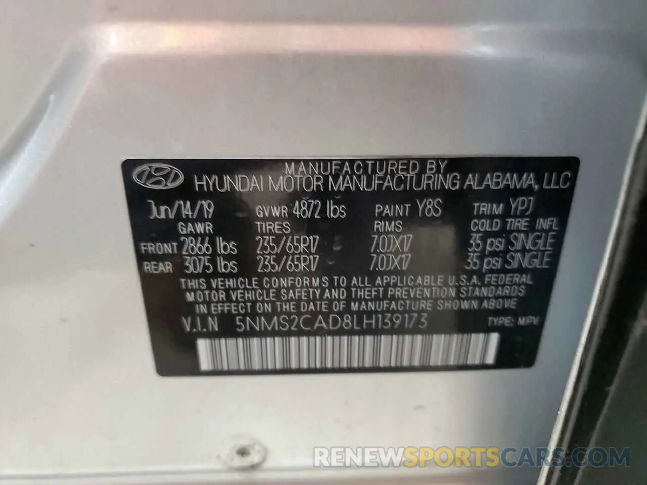 15 fotografías del automóvil dañado 5NMS2CAD8LH139173 HYUNDAI SANTA FE 2020