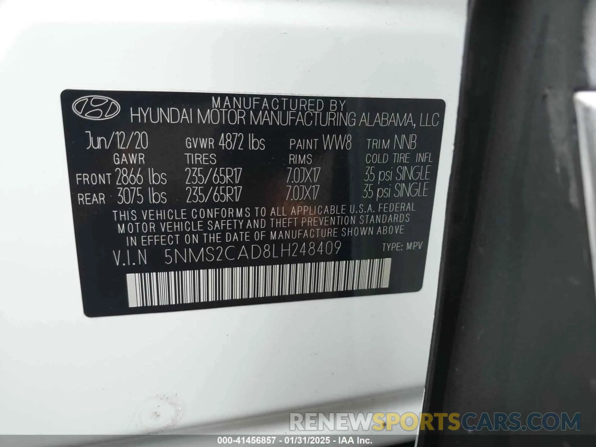 9 fotografías del automóvil dañado 5NMS2CAD8LH248409 HYUNDAI SANTA FE 2020