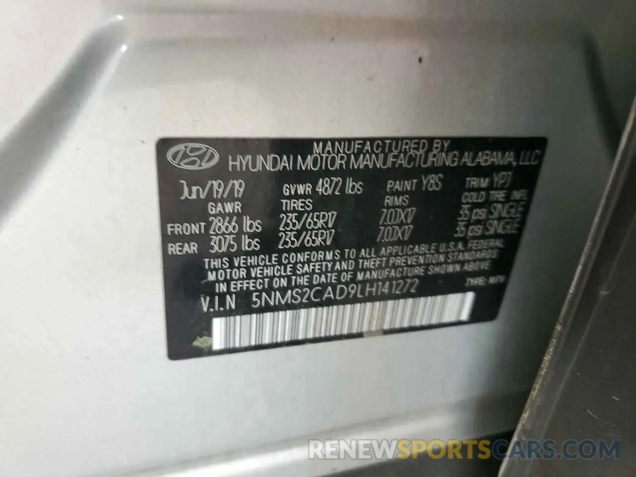 13 fotografías del automóvil dañado 5NMS2CAD9LH141272 HYUNDAI SANTA FE 2020