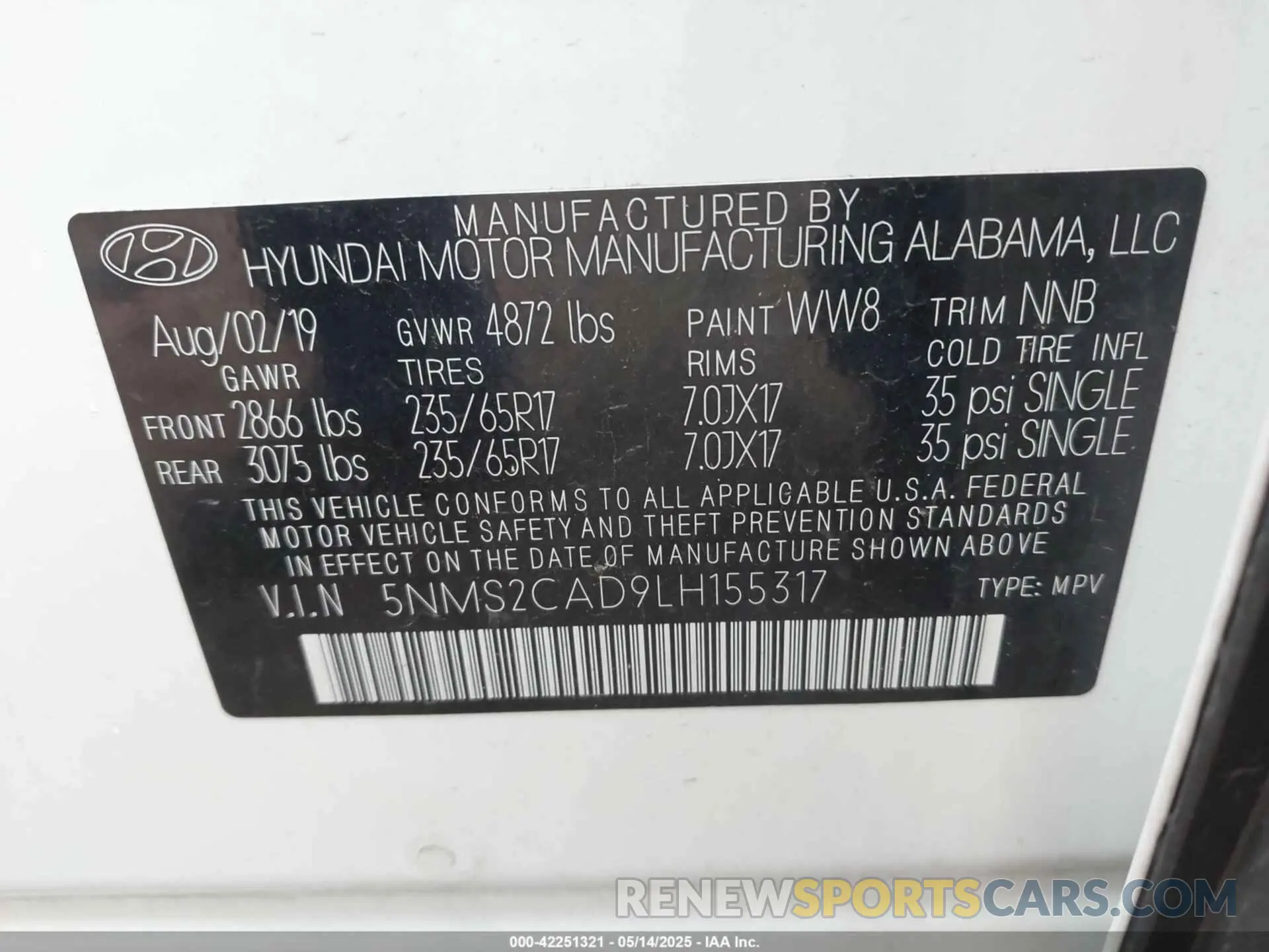 9 fotografías del automóvil dañado 5NMS2CAD9LH155317 HYUNDAI SANTA FE 2020