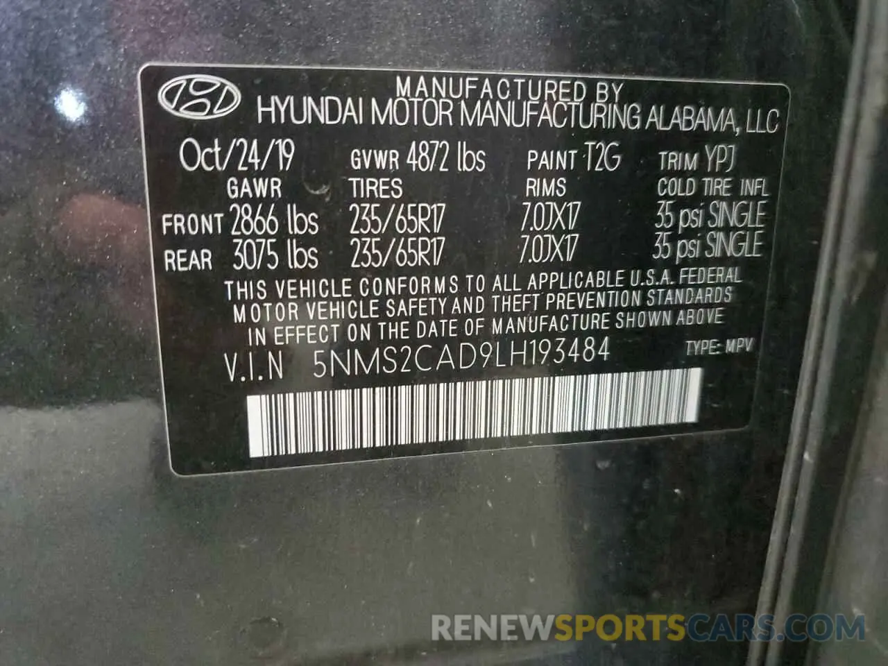 13 fotografías del automóvil dañado 5NMS2CAD9LH193484 HYUNDAI SANTA FE 2020