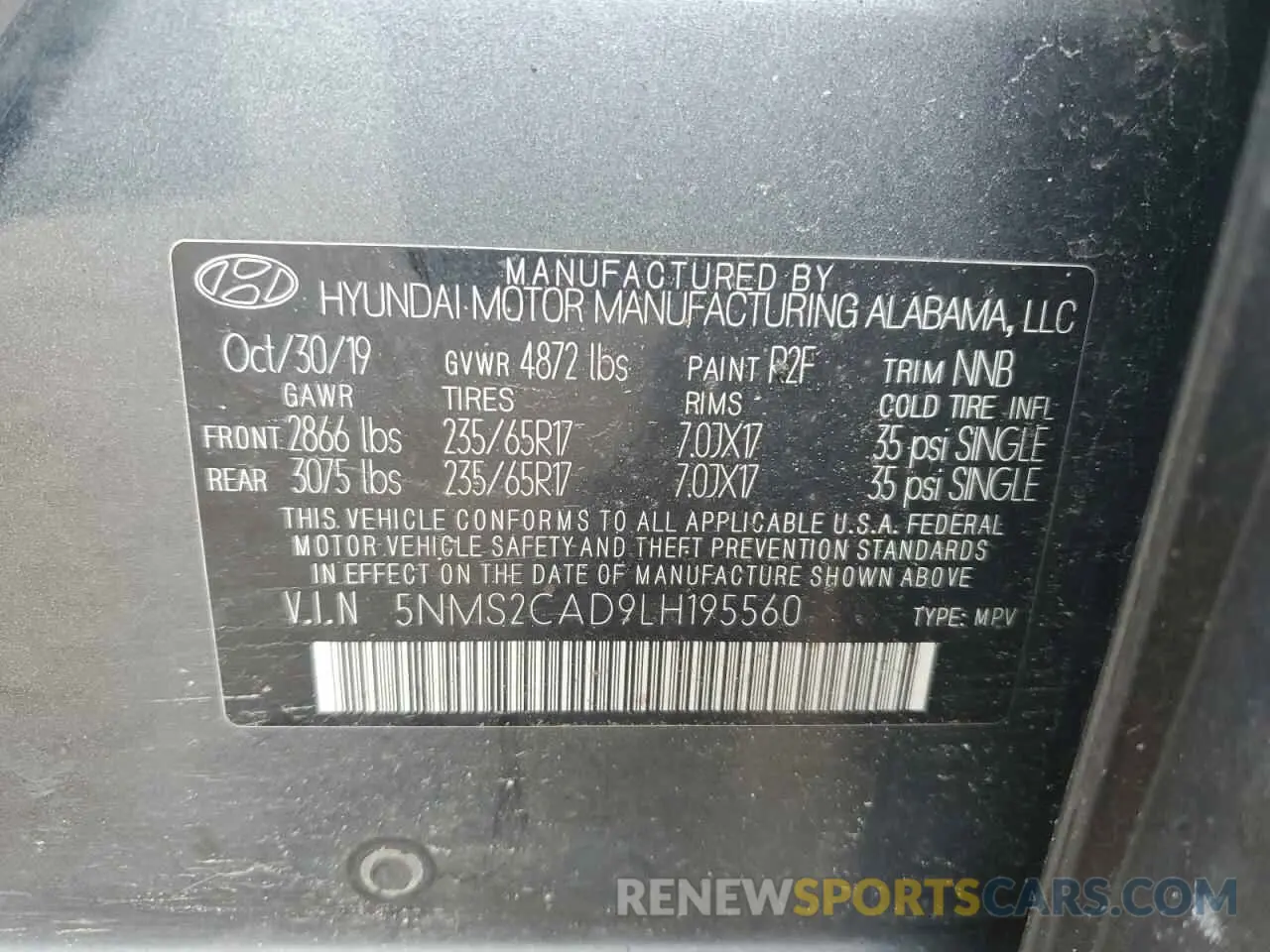 15 fotografías del automóvil dañado 5NMS2CAD9LH195560 HYUNDAI SANTA FE 2020