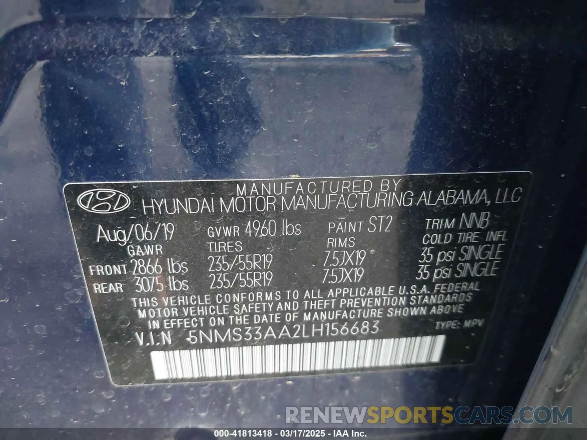 9 fotografías del automóvil dañado 5NMS33AA2LH156683 HYUNDAI SANTA FE 2020