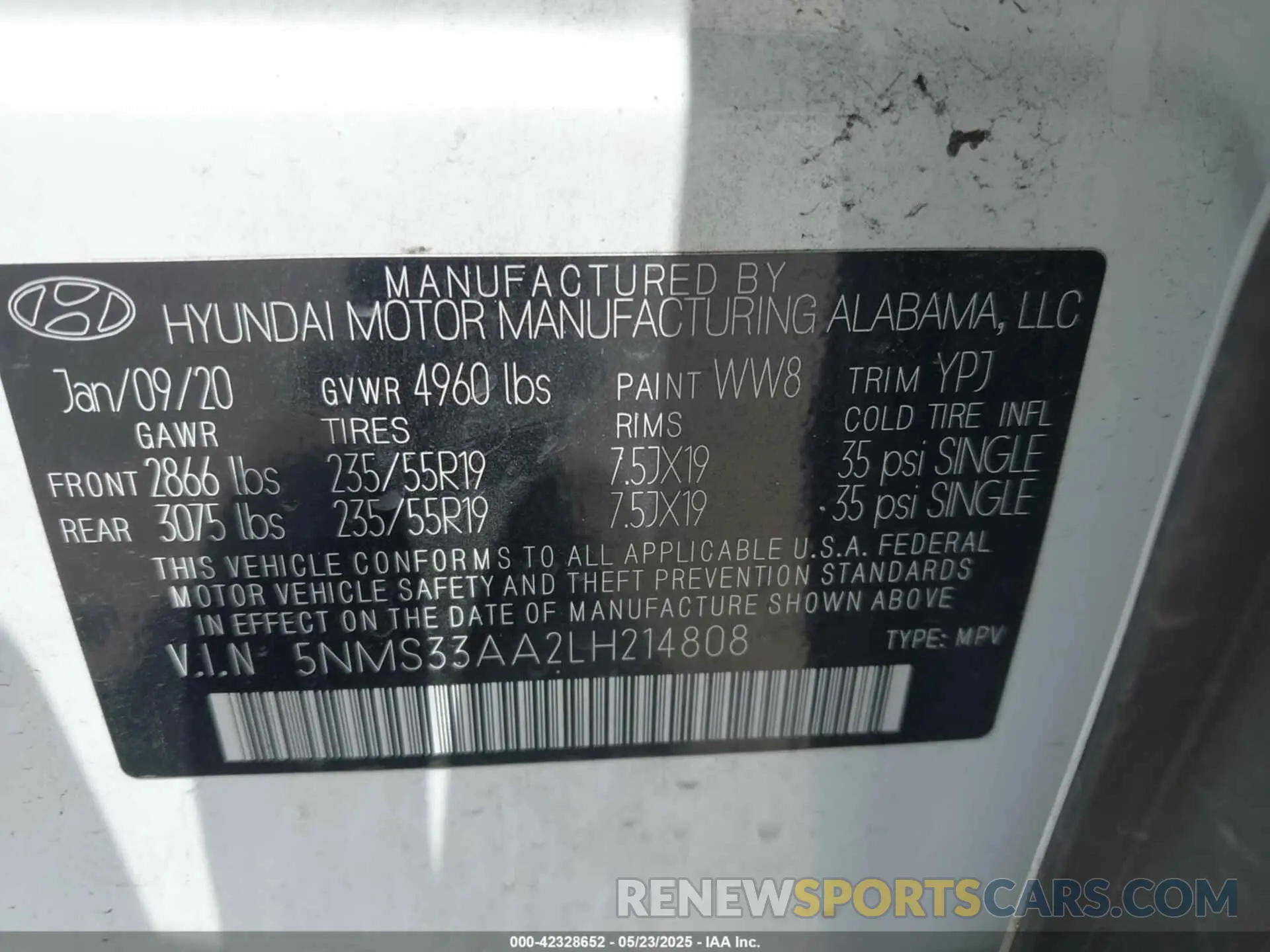 9 fotografías del automóvil dañado 5NMS33AA2LH214808 HYUNDAI SANTA FE 2020