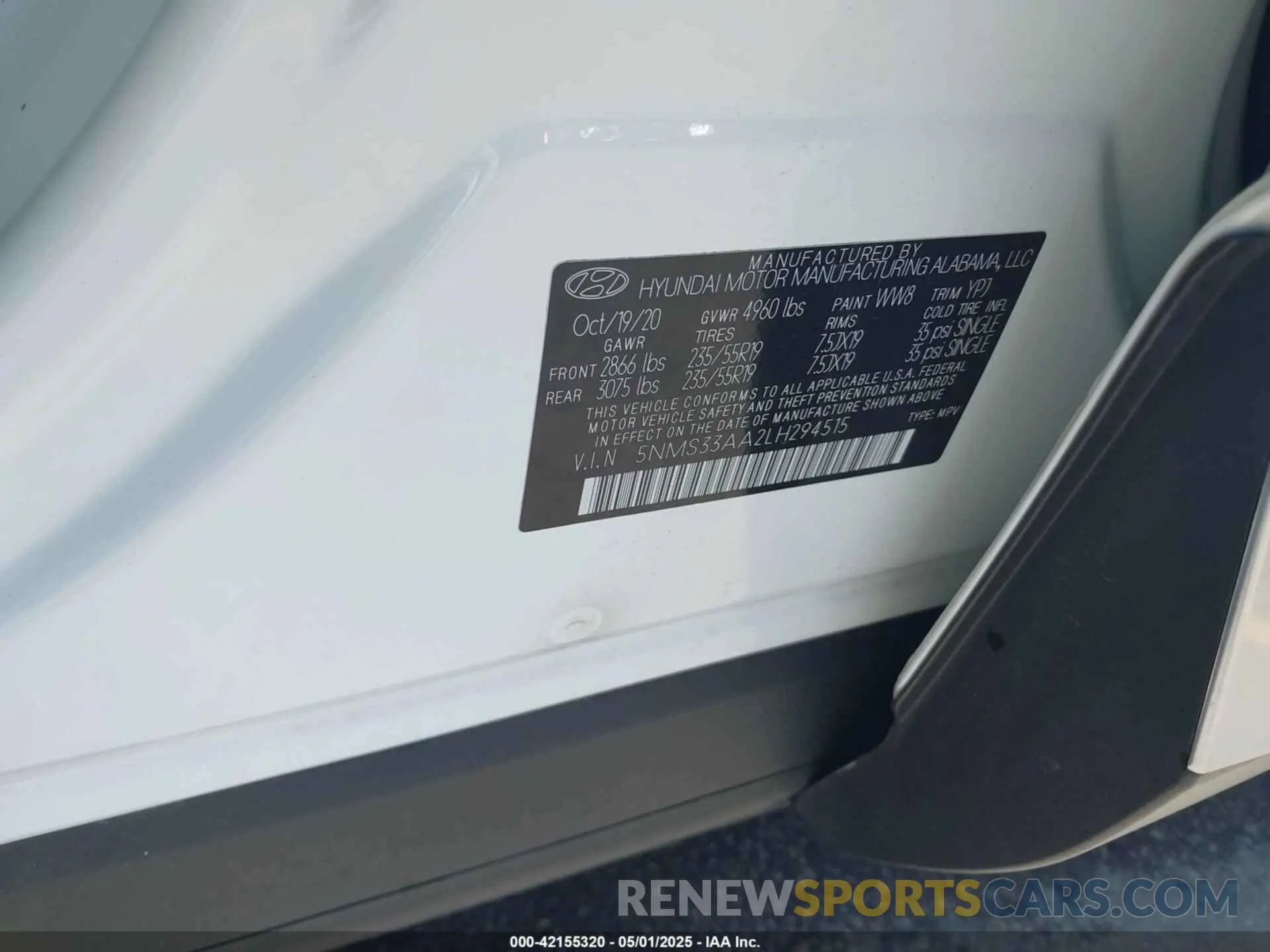 9 fotografías del automóvil dañado 5NMS33AA2LH294515 HYUNDAI SANTA FE 2020