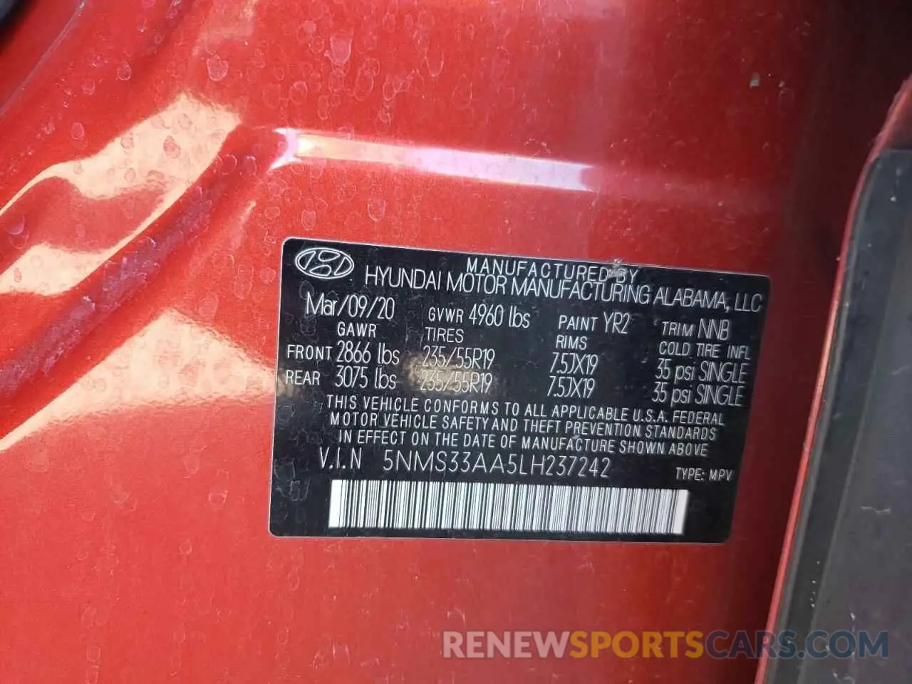 13 fotografías del automóvil dañado 5NMS33AA5LH237242 HYUNDAI SANTA FE 2020