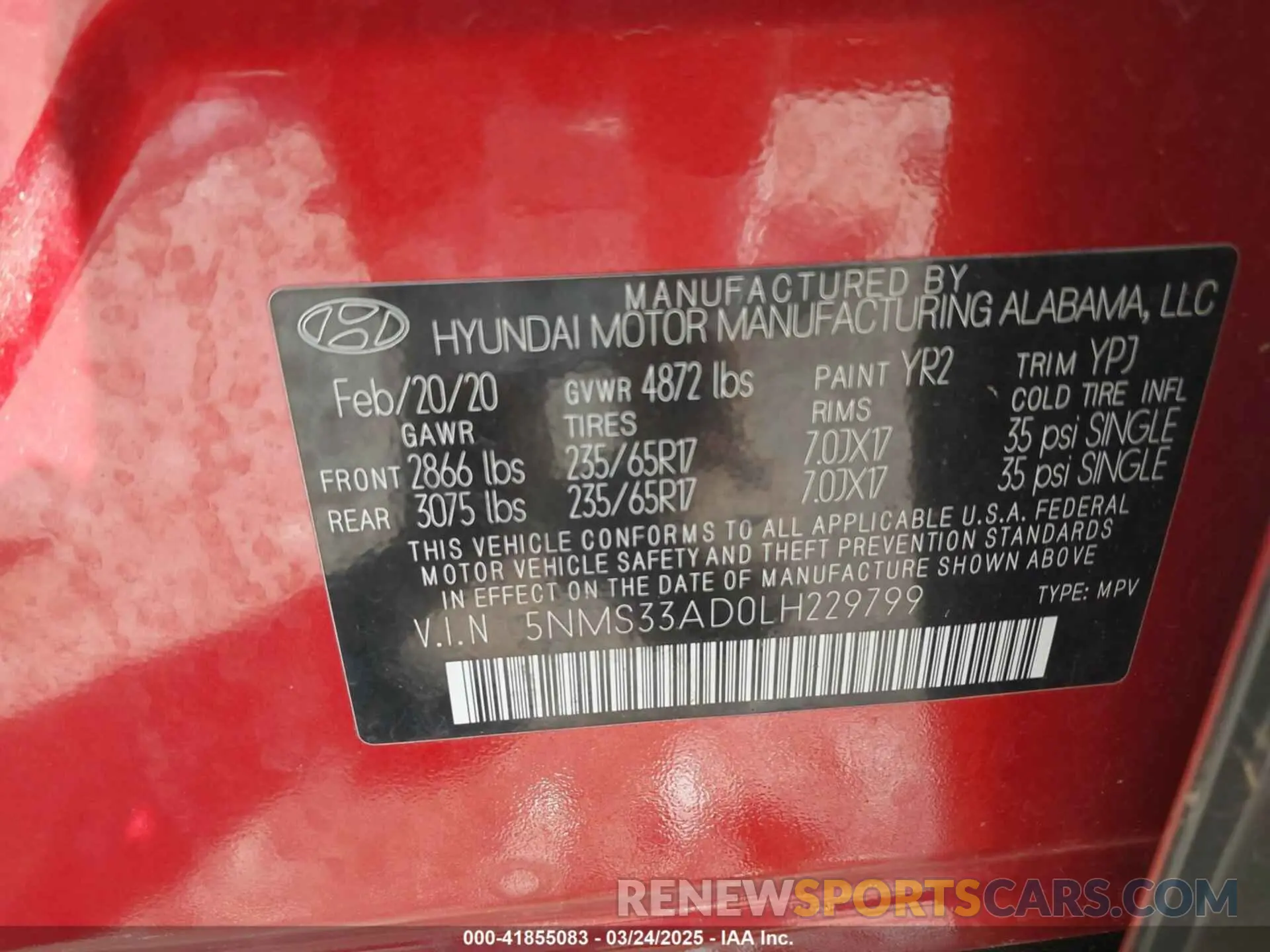 9 fotografías del automóvil dañado 5NMS33AD0LH229799 HYUNDAI SANTA FE 2020