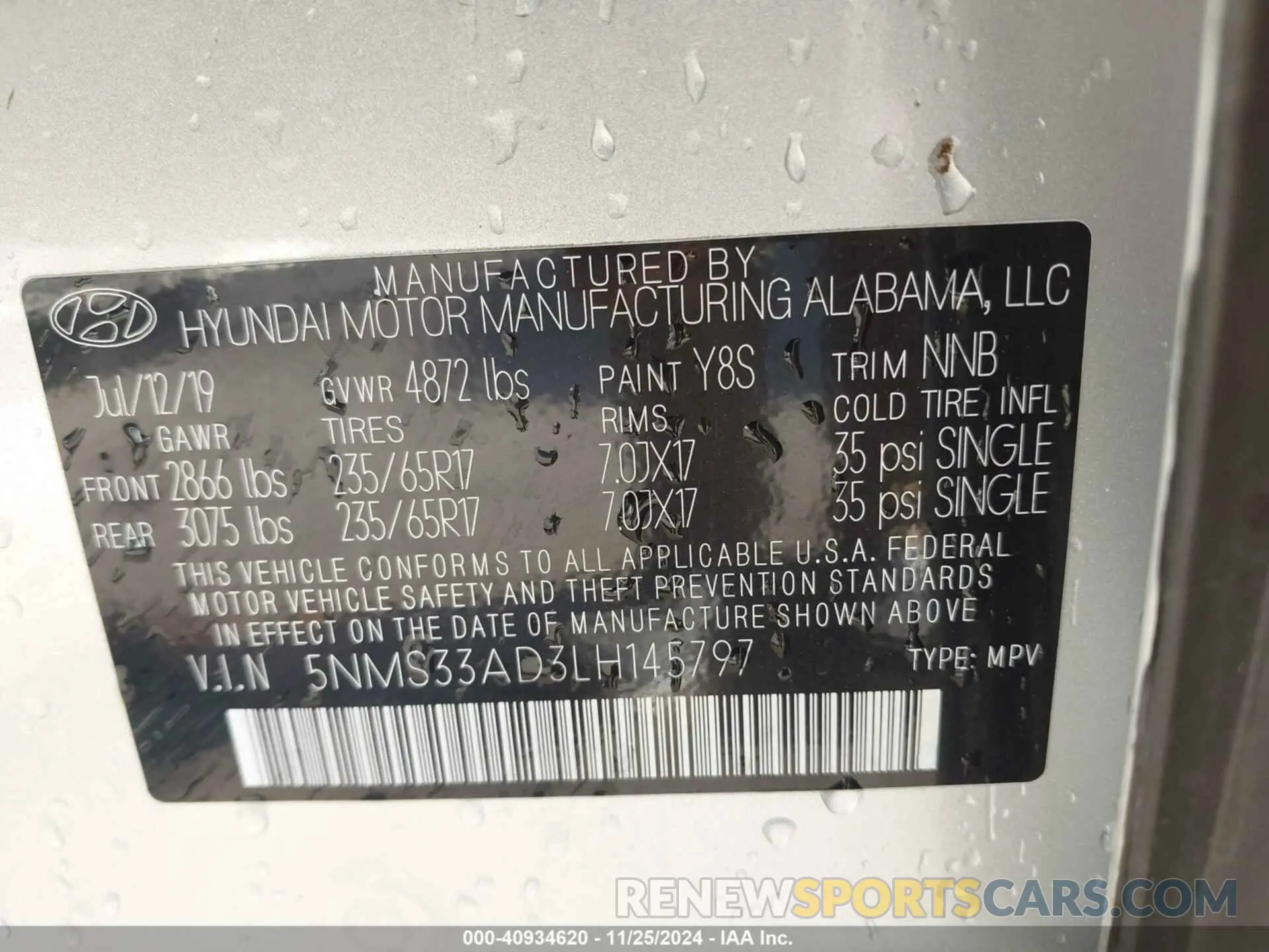 9 fotografías del automóvil dañado 5NMS33AD3LH145797 HYUNDAI SANTA FE 2020