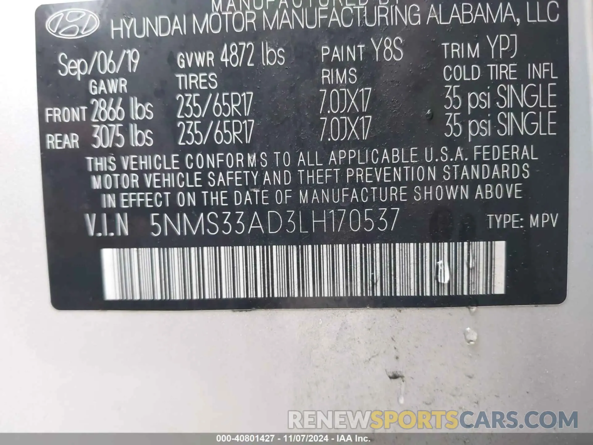 9 fotografías del automóvil dañado 5NMS33AD3LH170537 HYUNDAI SANTA FE 2020