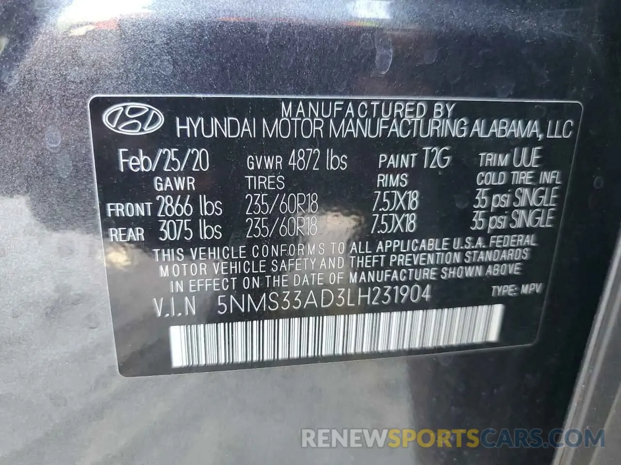 14 fotografías del automóvil dañado 5NMS33AD3LH231904 HYUNDAI SANTA FE 2020