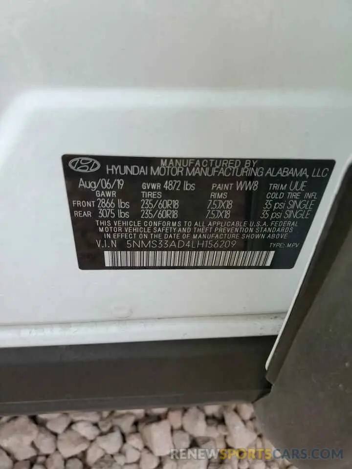 12 fotografías del automóvil dañado 5NMS33AD4LH156209 HYUNDAI SANTA FE 2020