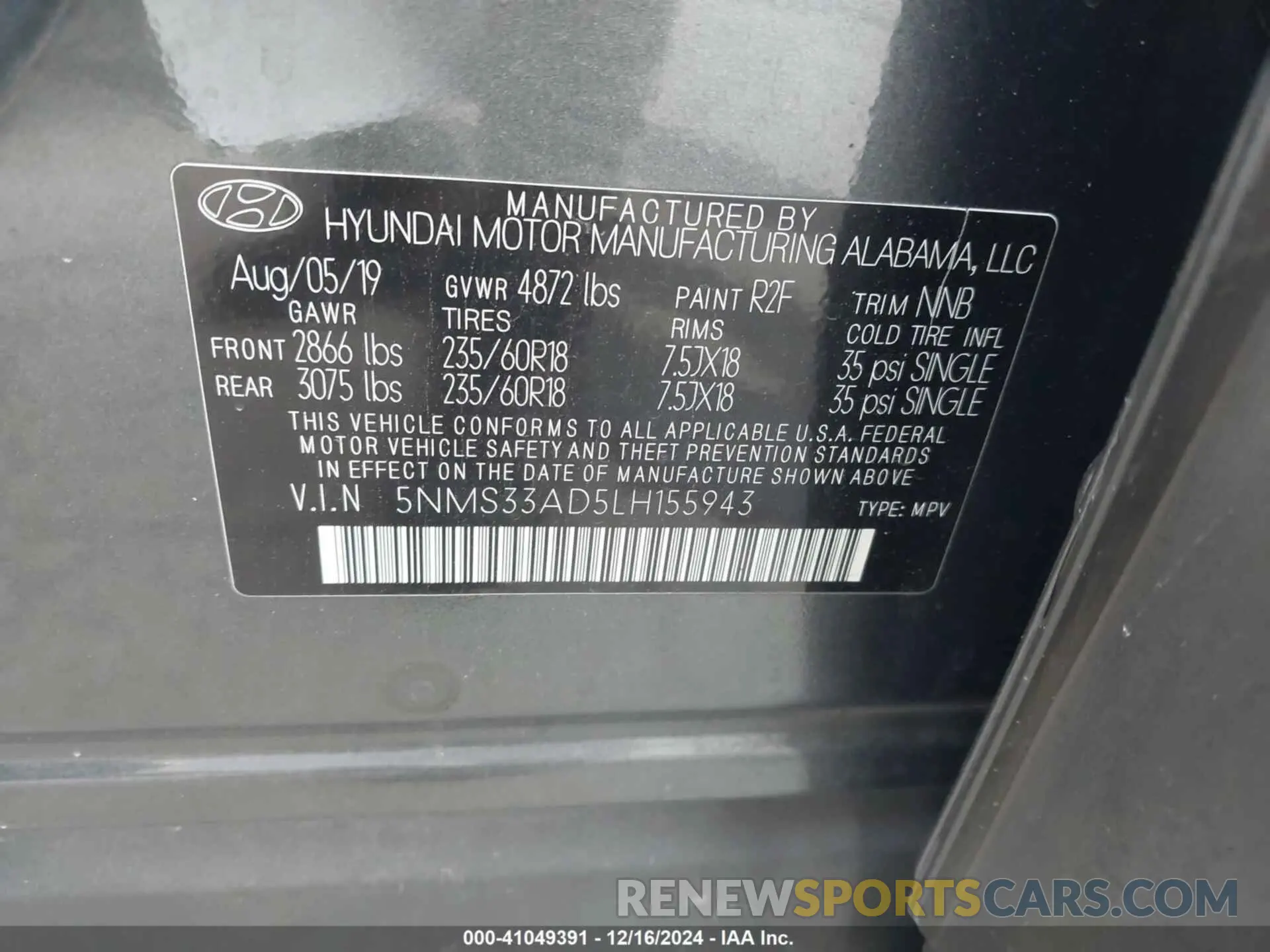 8 fotografías del automóvil dañado 5NMS33AD5LH155943 HYUNDAI SANTA FE 2020